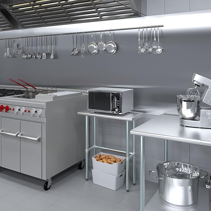 Stainless Steel Work Table Open Base | NSF Kitchen Island Food Prep | Laundry Garage Utility Bench (30" Long x 14" Deep)
