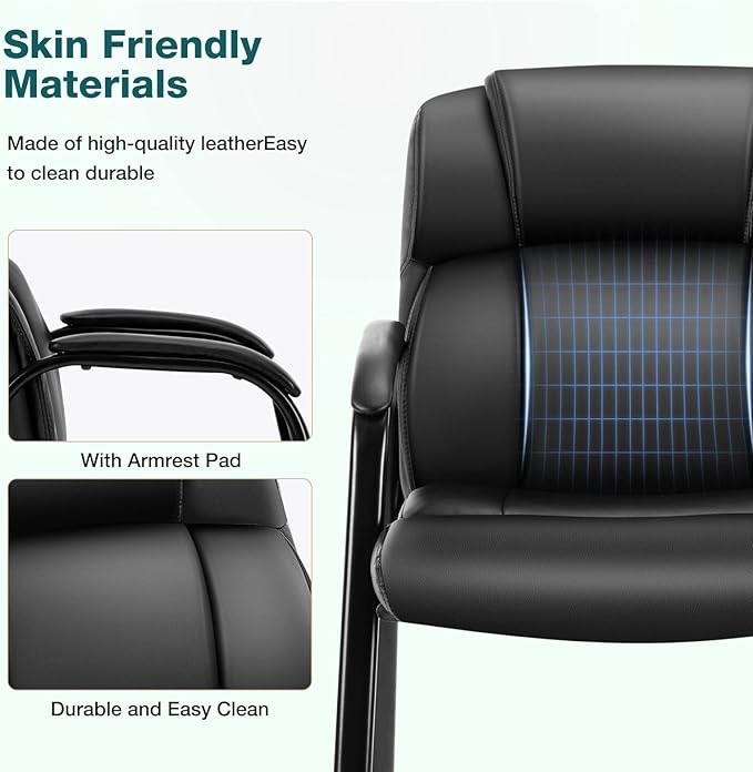 OLIXIS Waiting Room Chair Set of 2, Leather Office Desk Reception Guest Stationary Side Chairs with Padded Arms for Home Conference Lobby Area Meeting Church Medical Clinic Elderly Student