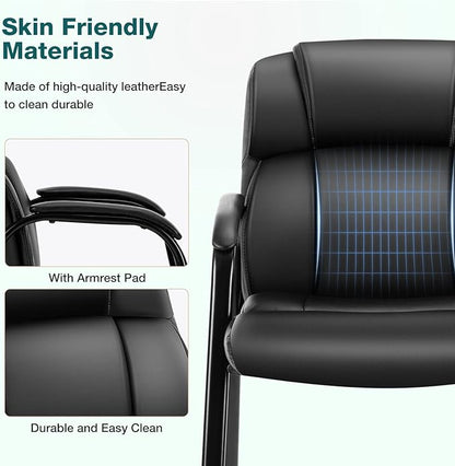 OLIXIS Waiting Room Chair, Leather Office Desk Reception Guest Stationary Side Chairs with Padded Arms for Home Conference Lobby Area Meeting Church Medical Clinic Elderly Student