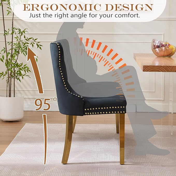 45.6in Upholstered Dining Bench, Mid-Century Modern Kitchen Room Bench with Tufted Back and Metal Legs, Velvet Small Sofa Couch Bench, Black