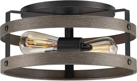 Progress Lighting Gulliver Collection 2-Light Weathered Gray Farmhouse Flush Mount Ceiling Light, 6.50x14.37x14.37