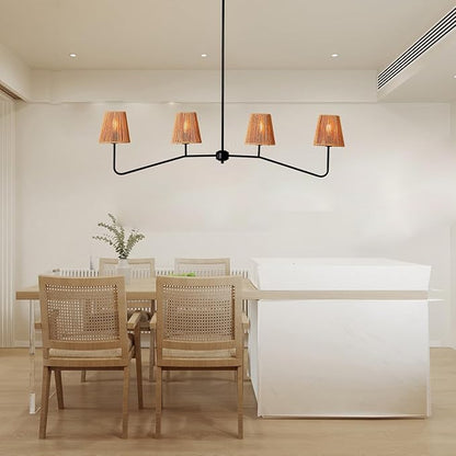 45" W Rattan Farmhouse Kitchen Island Lighting,Industrial Linear Chandelier, 4-Light Pendant Lighting for Kitchen Island Dining Room