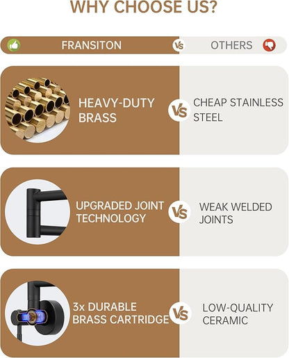 Fransiton Matte Black Pot Filler, Pot Filler Faucet Wall Mount, Brass Folding Stretchable with Double Joint Swing Arm Single Hole Two Handles Kitchen Restaurant