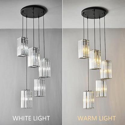 Modern Pendant Light Black Rectangle Pendant Lighting Mini Crystal Chandeliers Adjustable Pendant Light Fixture for Kitchen Island Dinning Room Living Room Corridor Bedroom(Black 5-Light)