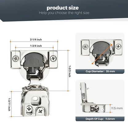Home Expert 30 Pack (15 Pairs) 1-1/4" Overlay Soft Close Cabinet Hinges, Satin Nickel Stainless Steel Concealed Hinges with 3D Self-Closing for Face Frame Doors & Kitchens