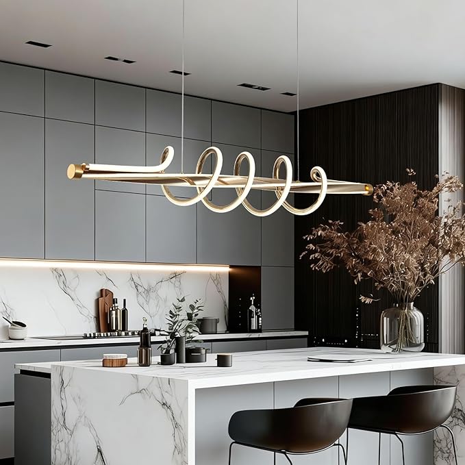 Luxury Led Chandelier,Dimmable Modern Chandelier Led Pendant Light,Gold Dining Room Chandelier Light Fixture for Kitchen Island Lighting with Remote
