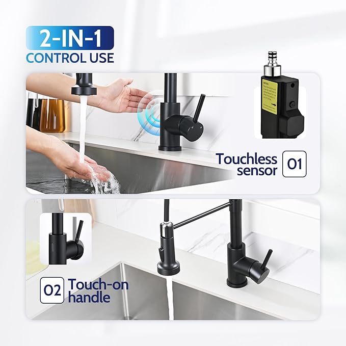 LUFEIDRA Touchless Kitchen Faucet with Pull Down Sprayer-Black Kitchen Faucet with Side Motion Sensor, Smart Hands-Free Spring Kitchen Sink Faucet for Modern Rv Outdoor Laundry Bar Sink, Matte Black