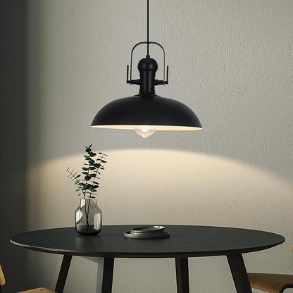 Black Pendant Lights Kitchen Island 1 Pack, Dome Pendant Light 13.8" W, Black Farmhouse Pendant Light for Kitchen Barn Hallway Porch Dining Room