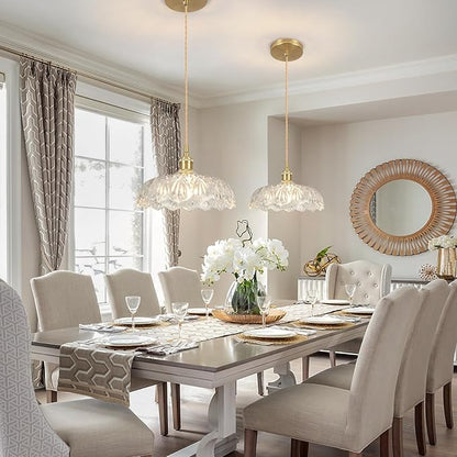 Glass Pendant Light Vintage Light Fixtures,Transparent Modern Chandelier Pendant,E26 Pendant Lights Kitchen Island,9.4inch Hanging Lamp for Bedroom Hotel Dining Room 1 Light