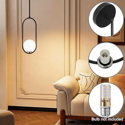 Modern Pendant Light with Milk Glass Globe Lampshade, Hanging Light Fixture for Kitchen Island, Adjustable Height Hardwired Ceiling Fixture for Dining Room, Bedroom, Hallway (1, Black)
