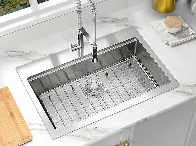 Drop In Kitchen Sink 33" x 22",16 Gauge T-304S Stainless Steel Workstation Sinks with Accessories, 33" x 22" x 10" Large and Deep Top Mount Single Bowl Kitchens Sink for Home,Outdoor