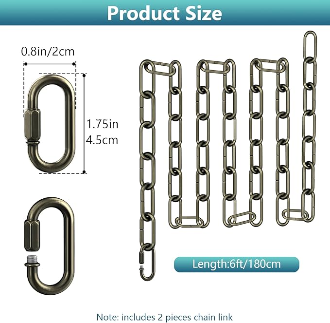 garini 6 Feet Industrial Bronze Light Fixture Chain, Adjustable Metal Pendant Chandelier Chain Extension with Detachable Link, Maximum Load is 66 Pounds, 1 Pack