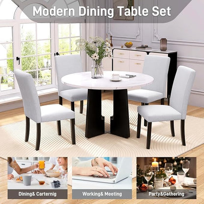 Ball & Cast 5 Piece Round Dining Table Set,43-Inch Modern Dining Table and 4 Upholstered Chairs for Dining Room,Kitchen Room, Living Room,Easy Assembly,Beige+White