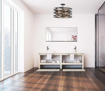Minka Lavery 4671-111 Vortic Flow Semi-Flush, 5-Light, 300 Total Watts, 20-in H x 9-in W, Dark Bronze with Mosaic Gold Interior