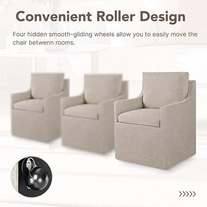 KISLOT Upholstered Dining Chairs Set of 4, Modern Dining Room Chairs with Casters & Washable Cover, Rolling Accent Chair with Hidden Storage for Kitchen, Farmhouse, Living Room, Linen, 4 Box