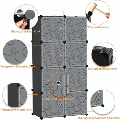 C&AHOME Cube Storage Organizer with Doors, 8-Cube Shelves, Closet Cabinet, DIY Plastic Modular Bookshelf, Storage Shelving Ideal for Bedroom, Living Room, 24.8" L × 12.4" W × 48.4" H Black UGSHS3008A