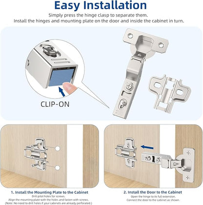 Chibery 20 Pack Inset Soft Close Concealed Frameless Cabinet Hinges, Satin Nickel, 105°, Stop at Will 45-105 Degree, Self Closing, 3D Adjustment, Clip On, Stainless Steel for Cupboard Kitchen