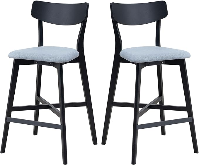 Gecheer Wooden Bar Chairs Set of 2, Modern Upholstered Kitchen Island Stools, Counter Height with Backrest and Footrest, Black Multiple Family Members can use it for Daily Dining YHS-W2582P197586