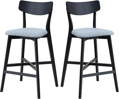 Gecheer Wooden Bar Chairs Set of 2, Modern Upholstered Kitchen Island Stools, Counter Height with Backrest and Footrest, Black Multiple Family Members can use it for Daily Dining YHS-W2582P197586