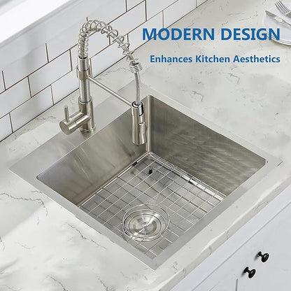 18 Inch Drop In Bar Sink, 18 x 18 Stainless Steel Single Bowl Top Mount Drop In Bar Wet Prep RV Outdoor Kitchen Sink, 16 Gauge Brushed Nickel