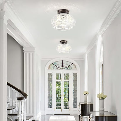Semi Flush Mount Ceiling Light, Globe Glass Ceiling Light Fixture, Oil Rubbed Bronze with Gold Trim Modern Lighting for Hallway Bedroom Entryway Kitchen Porch, Bulb Not Included