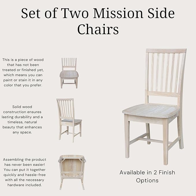 International Concepts Mission Side Chairs, Solid Parawood, Unfinished (Set of 2)