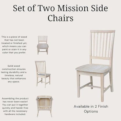 International Concepts Mission Side Chairs, Solid Parawood, Unfinished (Set of 2)