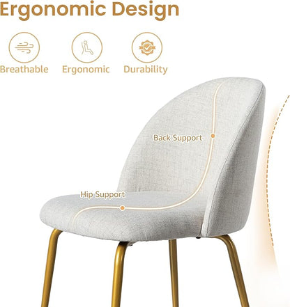 Casaphoria Dining Chairs Set of 2, Modern Gray and Gold Upholstered Accent Chairs with Metal Legs, Ergonomic Comfy Vanity Chair for Kitchen, Living Room, and Bedroom