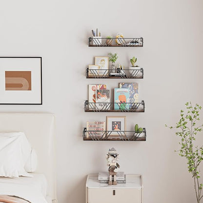 Amaoot Floating Shelves for Wall Set of 4, Different Sizes Mounted Wood Floating Shelf, Wall Shelves for Living Room, Bedroom, Bathroom, Kitchen, Farmhouse Decor, Office