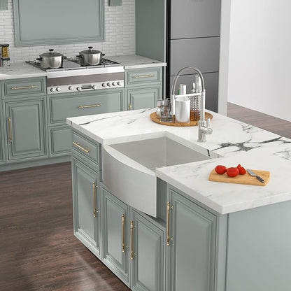 Kichae Stainless Steel Farmhouse Apron Front Single Bowl Kitchen Sink - 27 Inch, 16 Gauge, Round Corner Basin