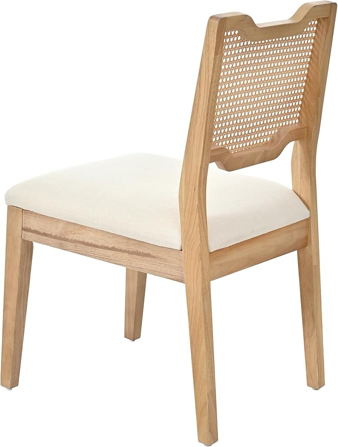Christopher Knight Home 28" Farmhouse Barstools Set of 2, Upholstered Armless Counter Stools with Natural Rattan Backrest, Solid Rubber Wood Dining Chairs for Kitchen Island Dining Room, Walnut+Beige