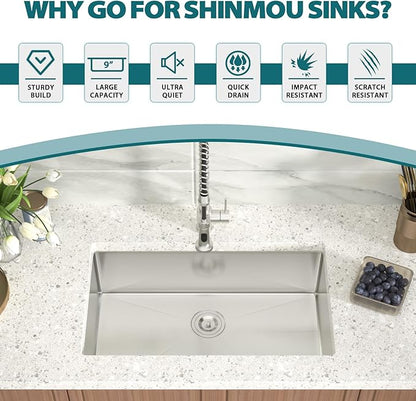 Undermount Kitchen Sink 30x18x9 Inch Deep Single Bowl 18 Gauge Stainless Steel Under Counter Sinks Basin With Drain Strainer