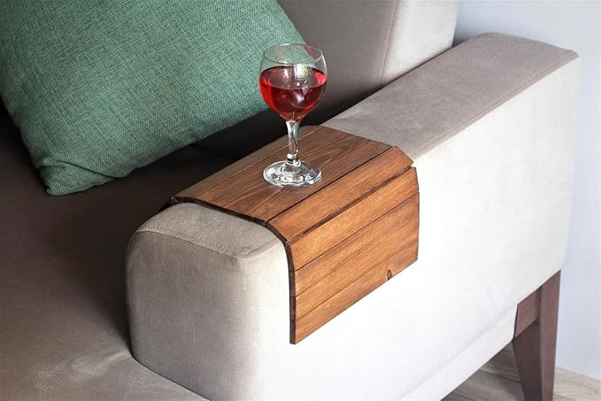Food Grade Flexible and Foldable Wooden Sofa Armrest Tray - Convenient Dining and Snack Holder for Sofa or Armchair Dining Table Mat |Suitable for Food/Drinks/Snacks/Cup Coaster