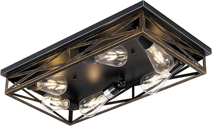 Farmhouse Rustic Ceiling Light for Kitchen, 6-Light Hallway Flush Mount Light Fixtures Ceiling Mount,23" Industrial Metal Cage Ceiling Light for Farmhouse,Kitchen,Hallway E26 Base(1 Pack)