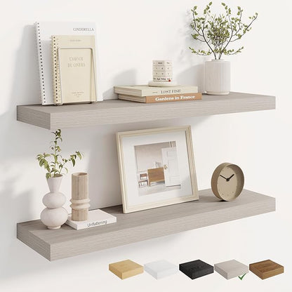 Dreamland 8" Deep Long Floating Shelves, 32 Inches Floating Shelves for Wall Set of 2, Large Display & Storage Shelf, Wall Shelf for Bathroom Bedroom Living Room Kitchen Office, Grey