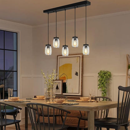 5-Light Glass Mason Jar Light Fixtures, Farmhouse Kitchen Island Pendant Lighting, Rustic Adjustable Height Jar Ceiling Lights for Over Sink, Dining Room, Foyer, Stairway, Hallway, Entryway, Porch