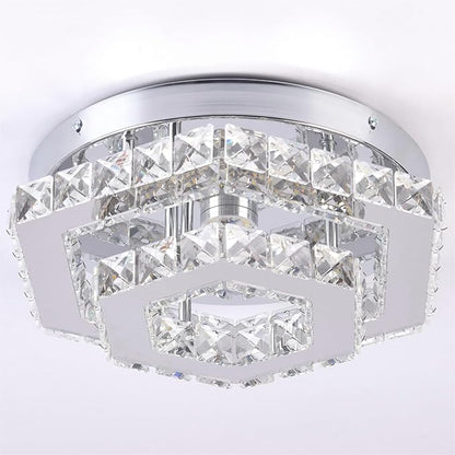 CXGLEAMING Modern LED Chandelier Flush Mount Ceiling Light Fixture Crystal Chandeliers for Living Room Bedroom Dining Kitchen (6500K Cool White)