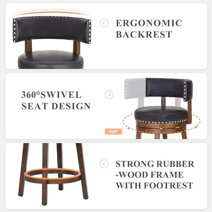 COLAMY Swivel Bar Stool, 25 Inch Wood Swivel Barstool with Back, Counter Height Bar Stools, Modern Upholstered Barstool for Kitchen Island Dining Room Bar, Dark Brown