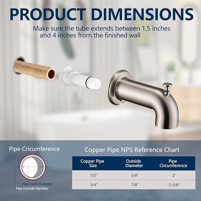 Slip-On Tub Spout with Diverter Long for Bathtub Spout, Fit for 1/2 Inch Slip Pipe, Brushed Nickel