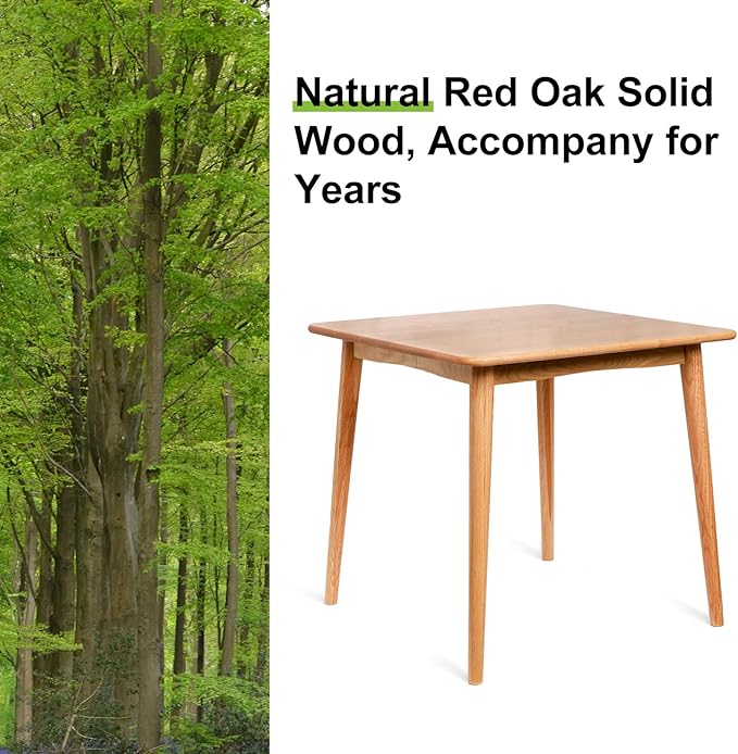 Square Dining Table 31.5“, Solid Wood Kitchen Table for Small Space, Midcentury Modern Wooden Kitchen Dining Table with Oak Finish, 31.5" L x 31.5" W x 29.5" H, Natural