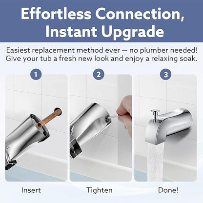 Tub Spout with Diverter – Slip-Fit Bathtub Faucet Spout Replacement, 1/2” Copper Pipe Connection, Easy to Install, Universal for Bathroom Shower (Chrome)