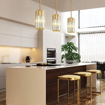 Gold Pendant Lighting Modern Pendant Light Mini Crystal Chandeliers Adjustable Pendant Light Fixture for Kitchen Island Dinning Room Corridor Bedroom (Gold 1-Light)
