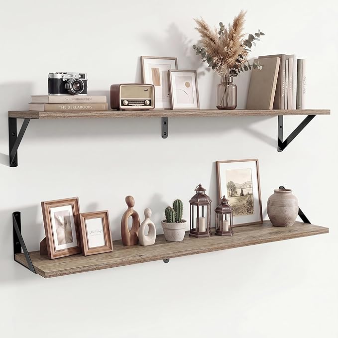 Axeman 36 Inch Floating Shelves | 8 Inch Deep Grey Wall Shelves Set of 2 | 36''W x 8''D Rustic Grey Wood Shelves for Bathroom Living Room Bedroom Kitchen