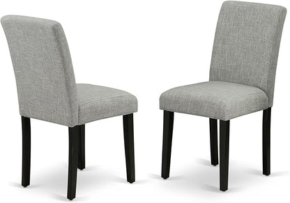East West Furniture ABP1T06 Abbott Parson Dining Room Chairs - Shitake Linen Fabric Upholstered Chairs, Set of 2, Black