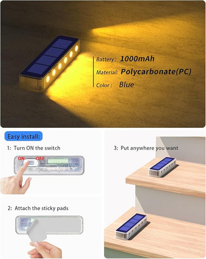 DetarZinLED Solar Step Lights for Outside,6 Pack Solar Stair Lights Outdoor Waterproof,Warm White Deck Light Solar Powered Waterproof for Steps,Stairs,Walkway,Sidewalk,Patio,Pathway