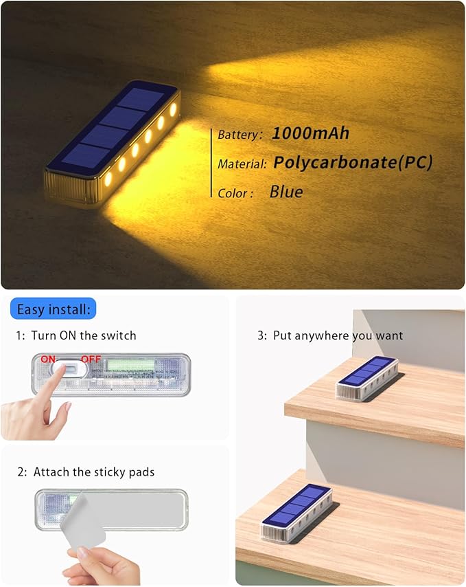 DetarZinLED Solar Step Lights for Outside,8 Pack Solar Stair Lights Outdoor Waterproof,Warm White Deck Light Solar Powered Waterproof for Steps,Stairs,Walkway,Sidewalk,Patio,Pathway