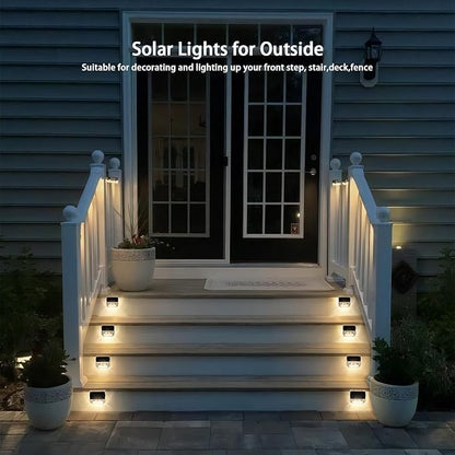 Qualdout Solar Outdoor Lights, 16 Pack Solar Fence Deck Lights Waterproof Solar Powered Outside Lighting for Step Railing Wall Pool Stair Yard Garden Patio Pool Decorations (Warm White)