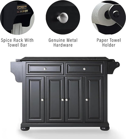 Crosley Furniture Alexandria Granite Top Rolling Kitchen Island Storage Cart, Microwave Stand, Spice Rack, Black