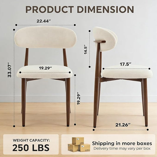 Beige Dining Chairs Set of 2, Modern Fabric Upholstered Dining Room Chair with Wood-Grain Metal Legs, Farmhouse Kitchen Side Chairs for Home and Restaurant, Walnut Metal Legs(Only Chair)
