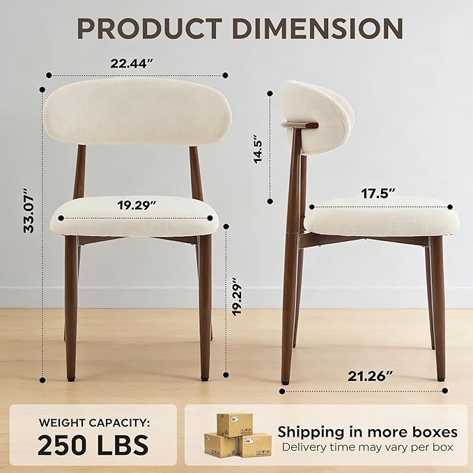 Beige Dining Chairs Set of 4, Modern Fabric Upholstered Dining Room Chair with Wood-Grain Metal Legs, Farmhouse Kitchen Side Chairs for Home and Restaurant, Walnut Metal Legs(Only Chair)